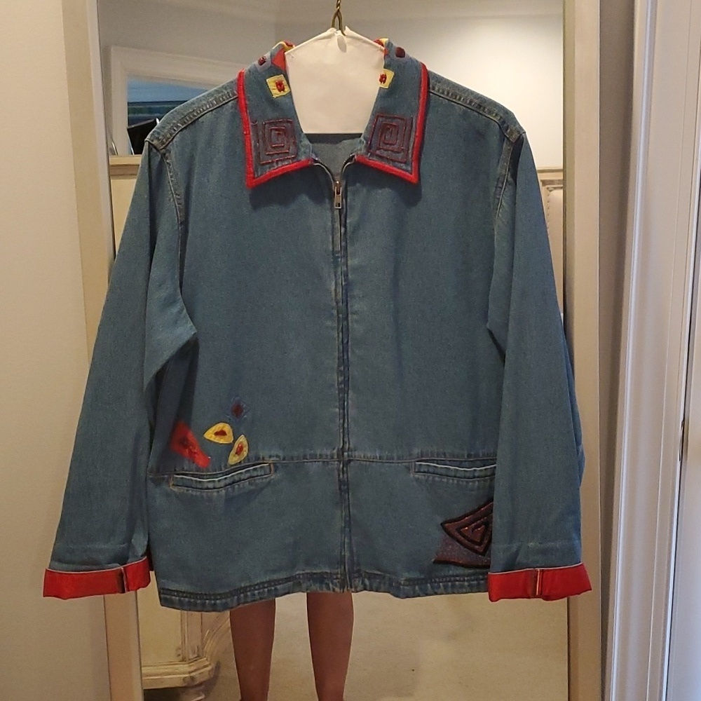Chico's Embroidered Denim Jacket Size 1